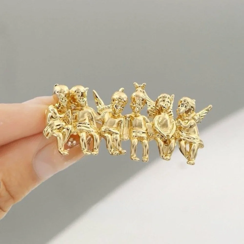 Six‎ Angel Gold Tone Brooch Mini Cherub Figurine pin Statement Jewelry new